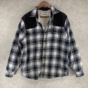 Field & Stream Grey Plaid Flannel Shacket Sherpa Lined Sz M Chore Rustic Jacket